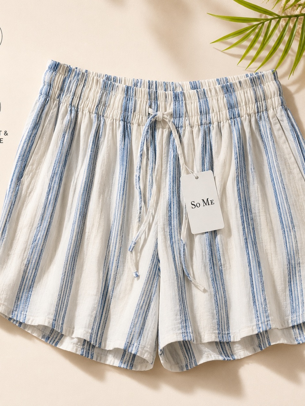So Me Blue & White Striped Elastic Waist Shorts